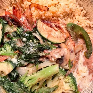 a plate of vegetables and rice
