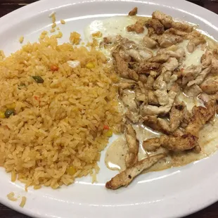 Pollo poblano no peppers no beans double rice