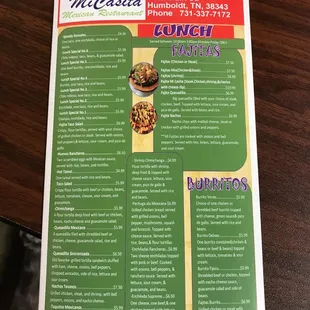 Lunch menu