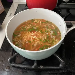 The amount of chicken soup that came with the order.