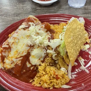 Two enchiladas, taco and rice combo.  Looked much better on presentation and before I took a bite.