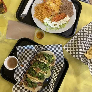 Asada Tacos, Cheese Enchilada Plate