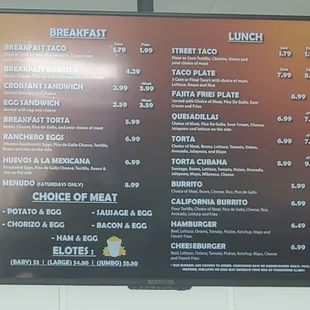 menu and prices