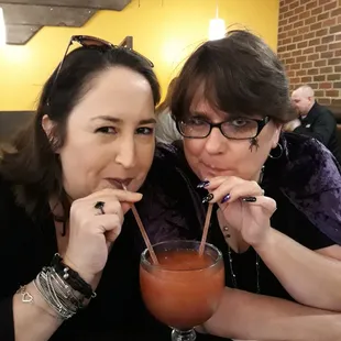 BFF and I sharing jumbo Raspberry Frozen Margarita