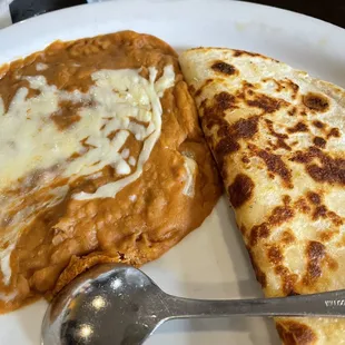 Kids cheese quesadilla with refried beans