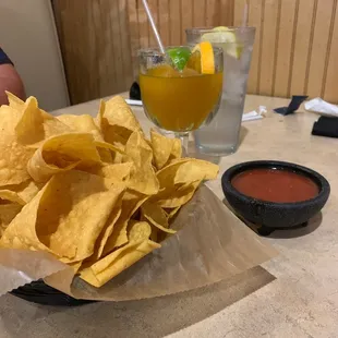 Chips, salsa and Mango margarita! Yum