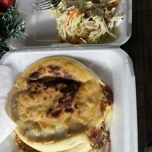 Queso con Frijol (Cheese with Beans) Pupusa and Chicharron (Pork Meat) Pupusa