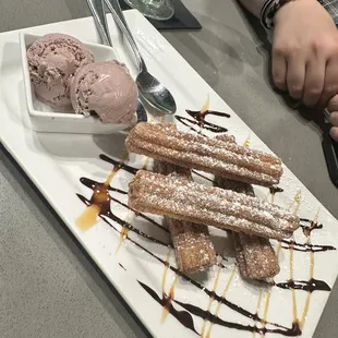 Churros with blueberry ice  cream