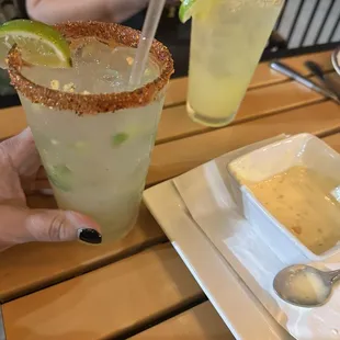 Delicious margaritas and queso