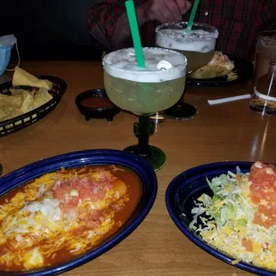 Cheese enchilada and guacamole tostada