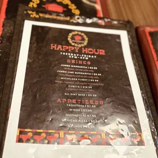 Happy hour Menu