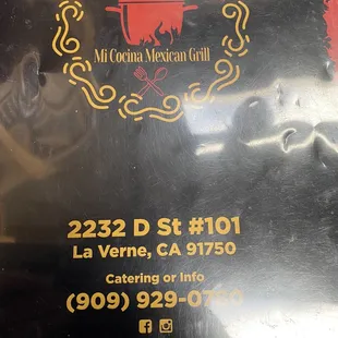 Front of menu