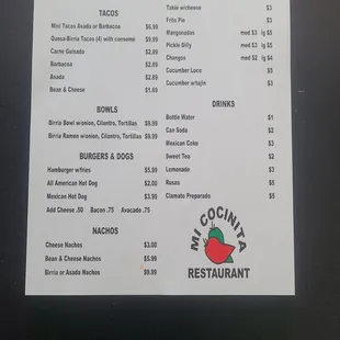 menu
