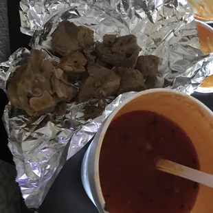 Half the cup was full with meat