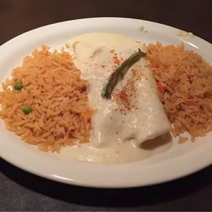 Chicken enchiladas with double rice...excellent.