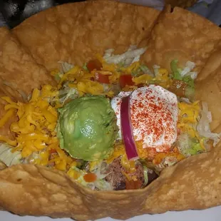 Taco salad and 3flavors of enchiladas