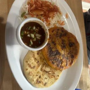 birria pupusa + pupusa de pollo con jalapeño