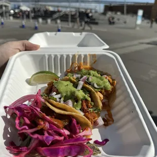 Taco trio - al pastor, chicken tinga, fish taco