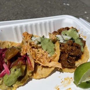 Taco trio - al pastor, chicken tinga, fish taco
