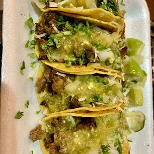 Beef street tacos with green salsa