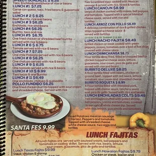a menu for lunch special