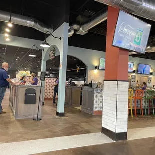 Hostess area where the party &apos;s will be taken and called when a booth or table is available.
