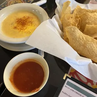 Chips, queso, and salsa.