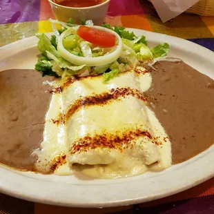 Chicken enchiladas with double beans