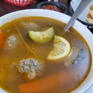 Albondigas. And yes, I dropped my lemon in my soup.