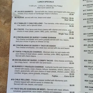 a menu for a mexican restaurant