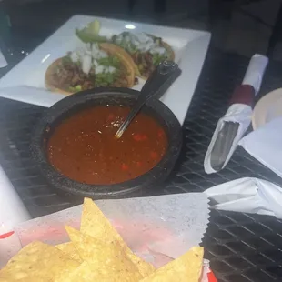 Steak tacos Chips + Salsa (complimentary)