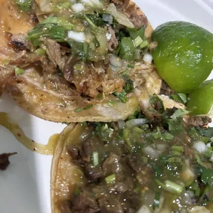 Carne asada and carnitas tacos