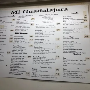 The restaurant menu