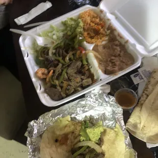 a table with a variety of food items