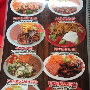 a menu for lunch and dinner