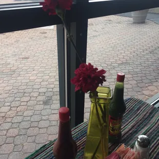 Always fresh flowers on the table at Chapines!