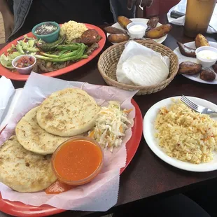 Pupusas and Spanish rice