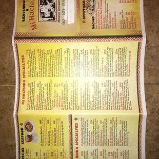 Takeout menu page 1