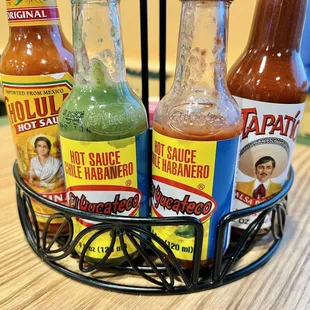 Hot sauces at the table