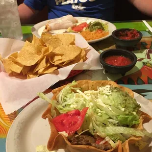 Our dinner meal of a chimichanga, and a taco salad fajita.