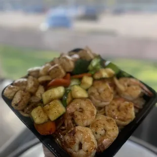 Chicken  &amp; shrimp plate fried rice and veggies