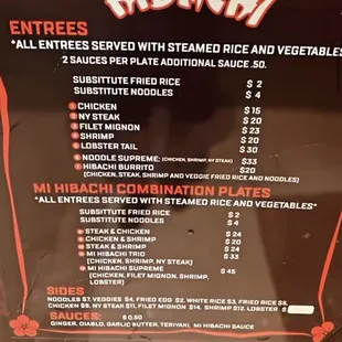Mi Hibachi menu