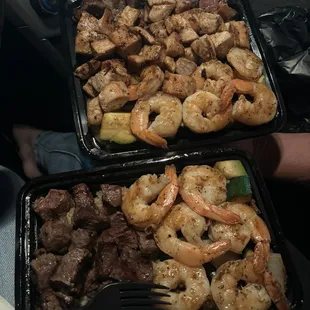 Steak and Shrimp Combo Plate with rice and Mi Hibachi Trio Combo Plate