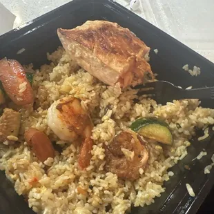 Salmon,shrimp, fried rice