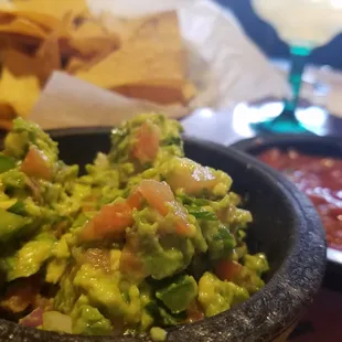 Table side guacamole and complimentary chips and salsa.