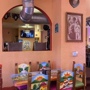Inside restaurant seating.