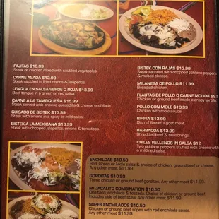 Dinner menu