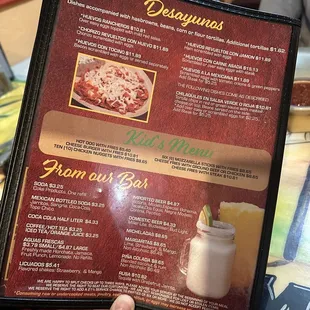 breakfast and drink menu.