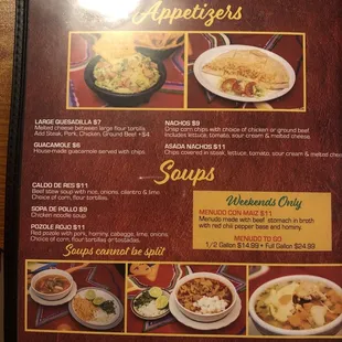 Appetizers and soups menu
