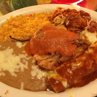 Dinner special, comes with rice, beans, enchilada, tamale, chile relleno,
